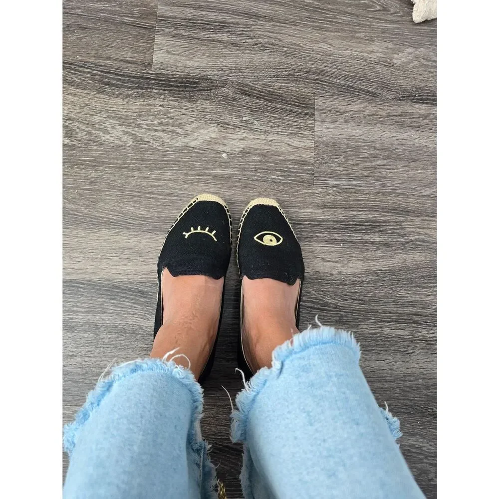 Soludos Black Eye-Embroidered Espadrilles - Women's Slip-On Flats